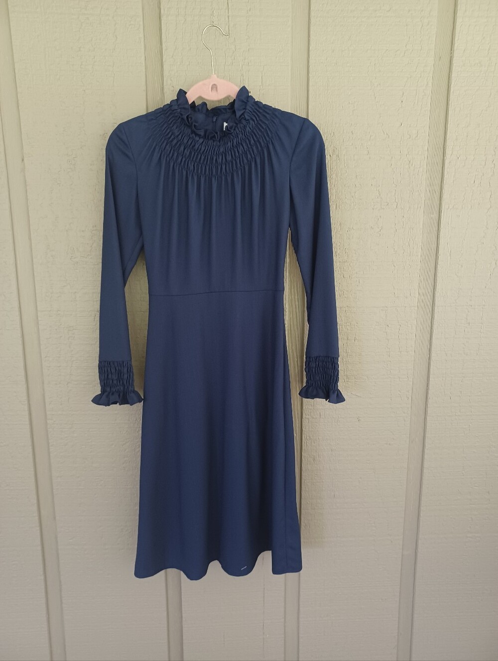 The Fold London Highclere Dress Size 6Wool Blend Long Sleeve Navy Quiet Luxury